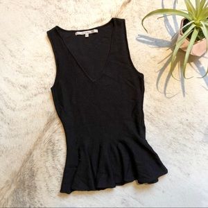 Rachel Roy Black Peplum Sweater V-Neck Knit Tank